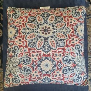 Pillow burgandy red blue tan white Maderia Indigo 16"x16" BRENTWOOD ORIGINALS
